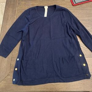 Chicos Navy Long Sleeve Sweater with Button Accents size 3R